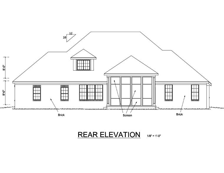 Traditional Rear Elevation of Plan 66454