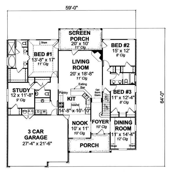 Southern Traditional Level One of Plan 66457