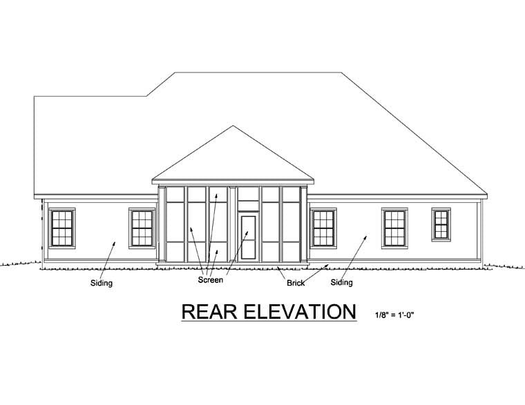 Southern Traditional Rear Elevation of Plan 66457