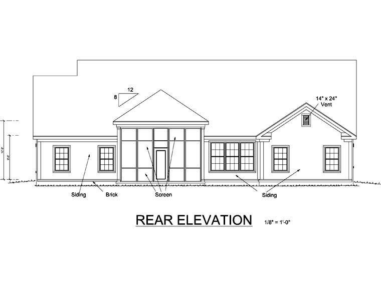 Country Traditional Rear Elevation of Plan 66459