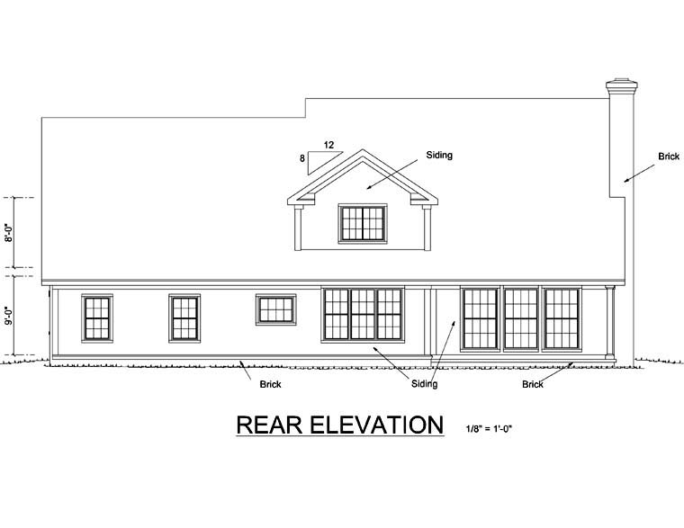 Traditional Rear Elevation of Plan 66461