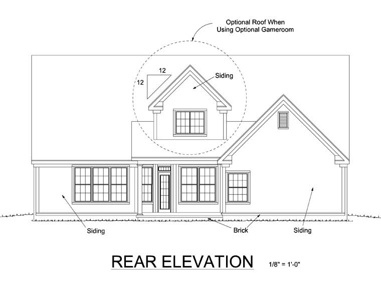 Traditional Rear Elevation of Plan 66463