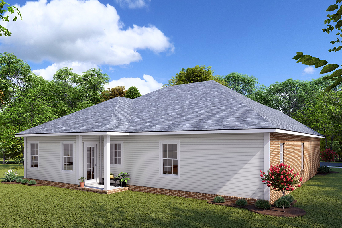 Bungalow, Cottage, Craftsman Plan with 1560 Sq. Ft., 4 Bedrooms, 2 Bathrooms, 2 Car Garage Rear Elevation