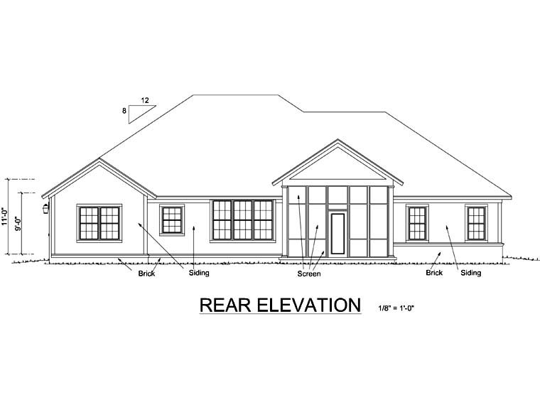 Craftsman Rear Elevation of Plan 66467