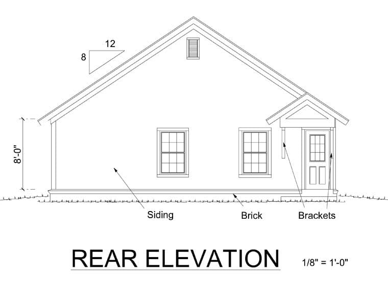 Bungalow Craftsman Traditional Rear Elevation of Plan 66468