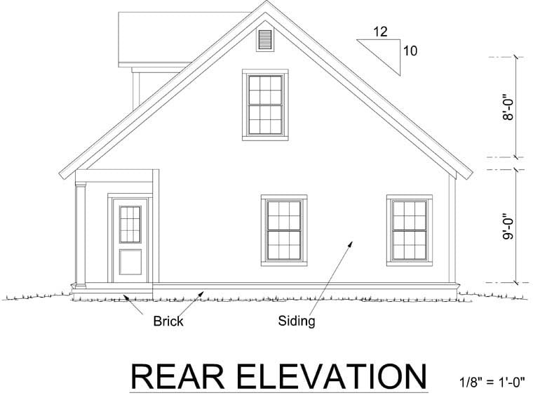 Bungalow Country Craftsman Rear Elevation of Plan 66470