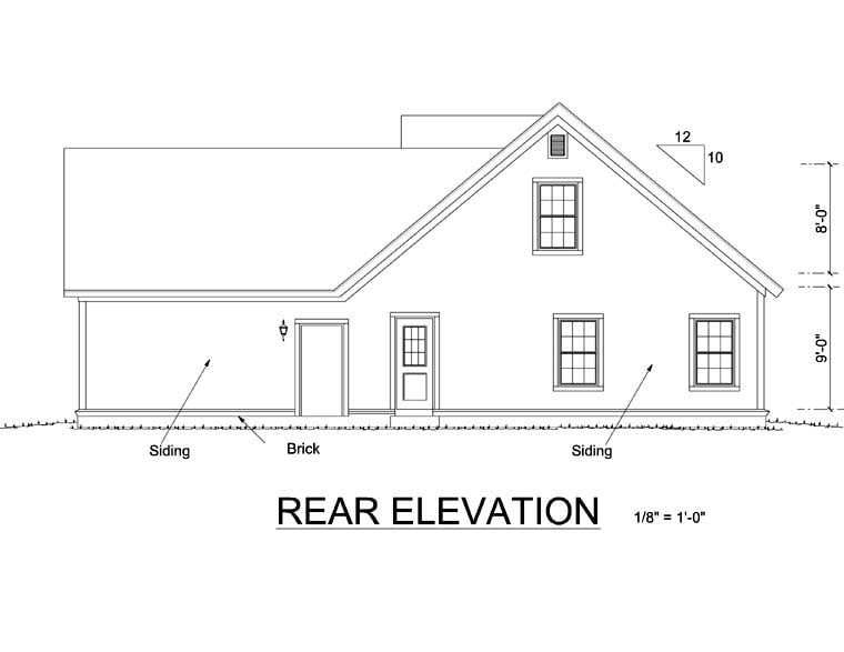 Cottage Craftsman Rear Elevation of Plan 66471