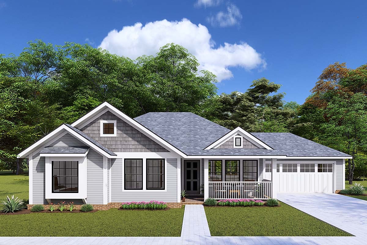 Traditional Plan with 1481 Sq. Ft., 4 Bedrooms, 2 Bathrooms, 2 Car Garage Elevation