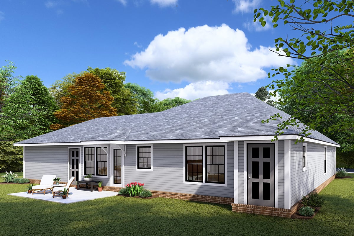Traditional Plan with 1481 Sq. Ft., 4 Bedrooms, 2 Bathrooms, 2 Car Garage Rear Elevation