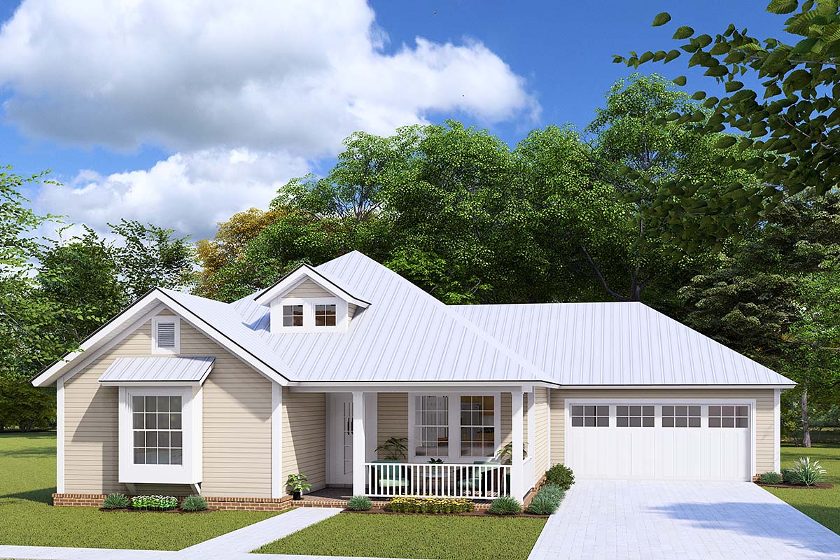 Traditional Plan with 1376 Sq. Ft., 3 Bedrooms, 2 Bathrooms, 2 Car Garage Elevation