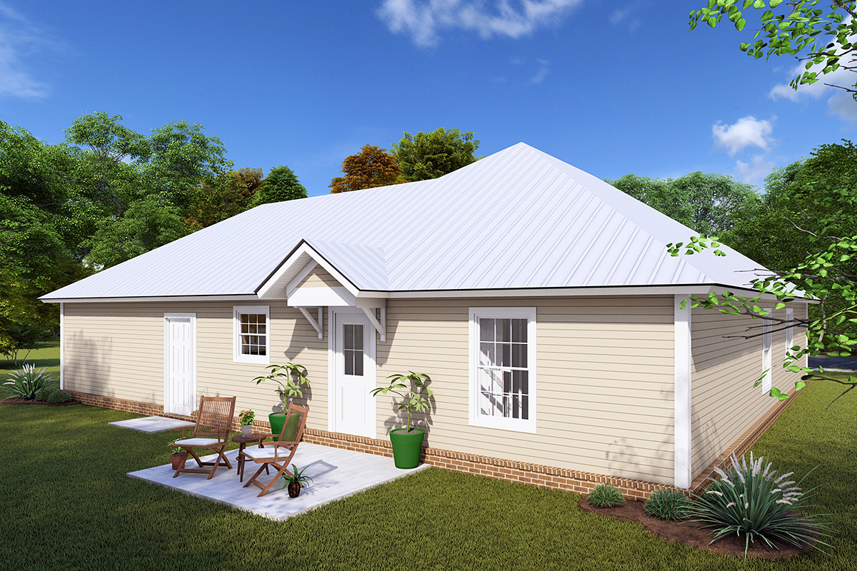 Traditional Plan with 1376 Sq. Ft., 3 Bedrooms, 2 Bathrooms, 2 Car Garage Rear Elevation
