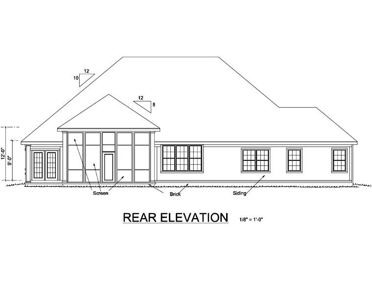 Traditional Rear Elevation of Plan 66480