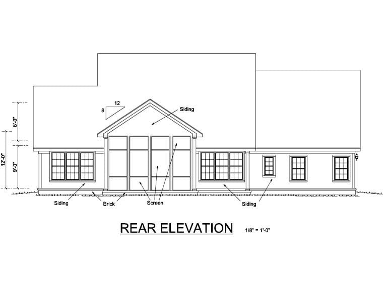 Farmhouse Southern Traditional Rear Elevation of Plan 66481