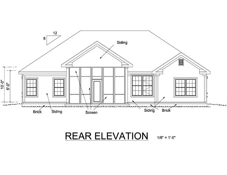 Traditional Rear Elevation of Plan 66482