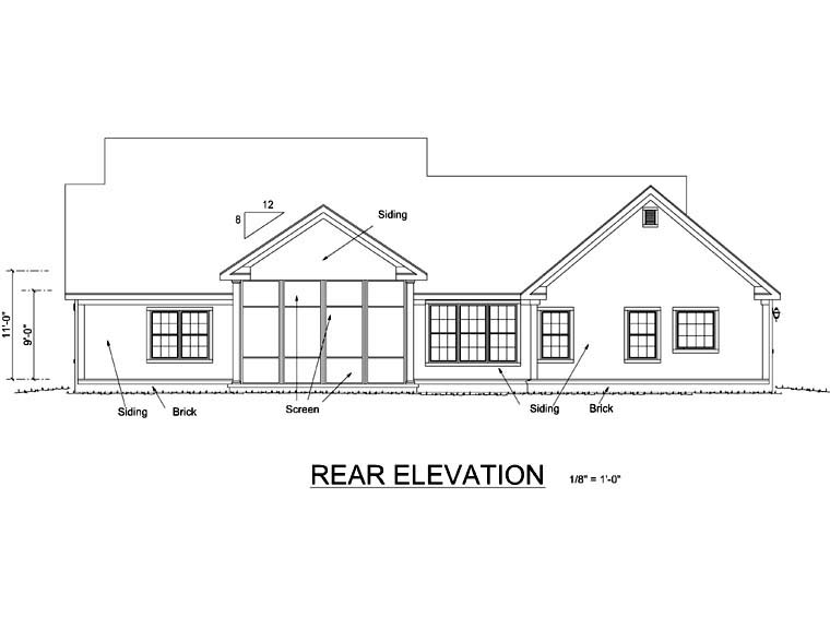 Traditional Rear Elevation of Plan 66483