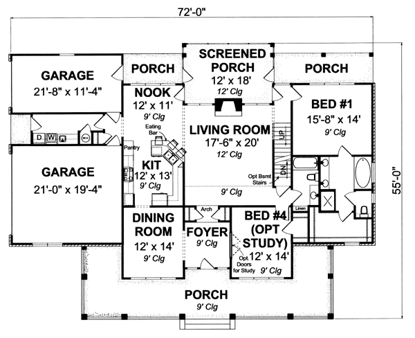 Farmhouse Level One of Plan 66485