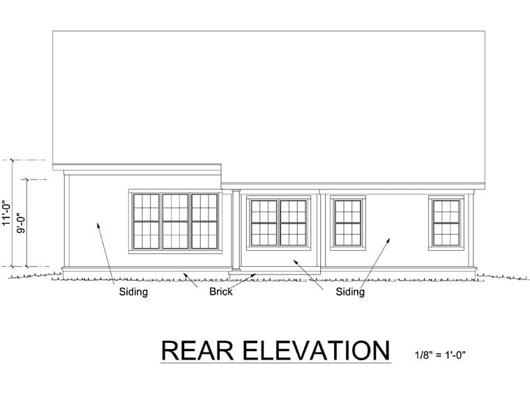 Traditional Rear Elevation of Plan 66487