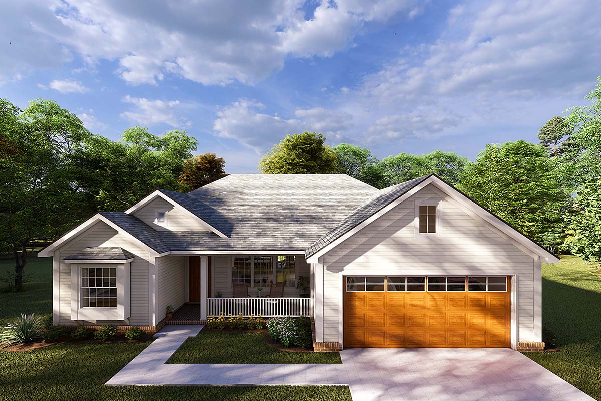 Ranch, Traditional Plan with 998 Sq. Ft., 3 Bedrooms, 2 Bathrooms, 2 Car Garage Elevation