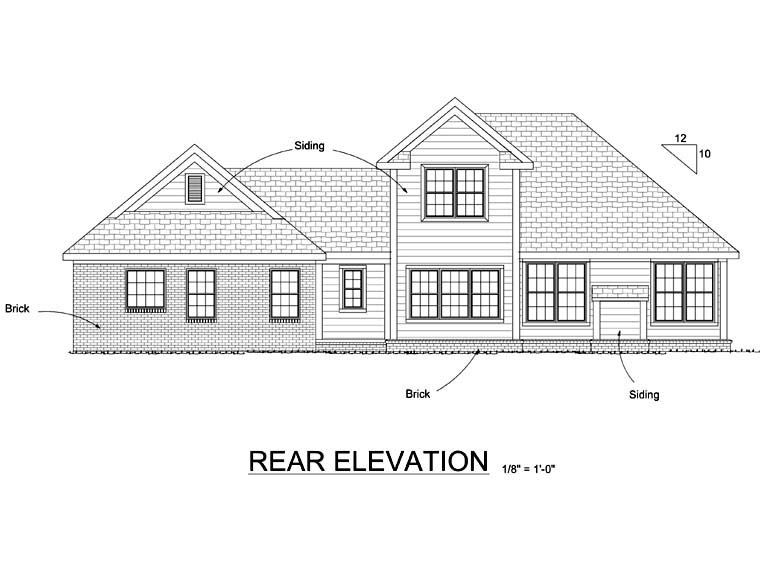 Traditional Rear Elevation of Plan 66494