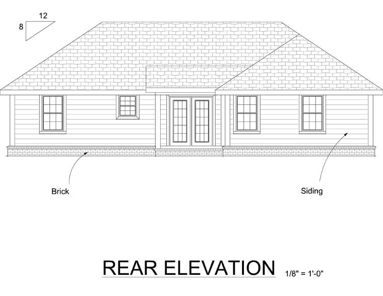 Traditional Rear Elevation of Plan 66496