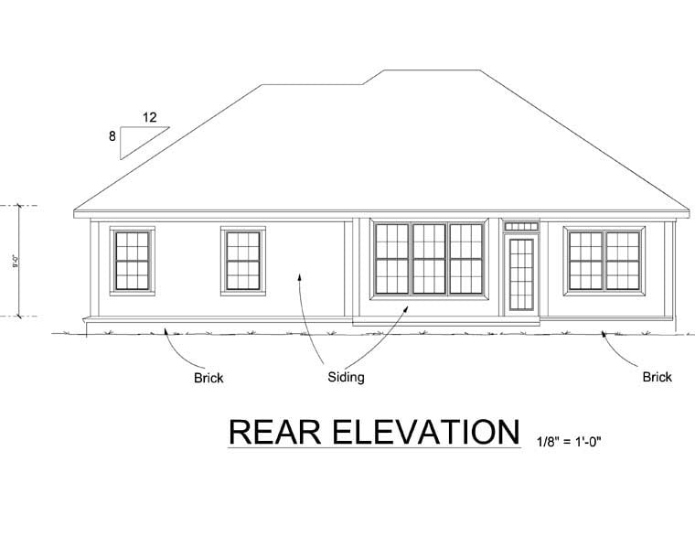 Traditional Rear Elevation of Plan 66497