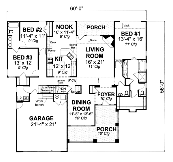 Bungalow Craftsman Level One of Plan 66498