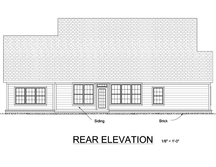 Bungalow Craftsman Rear Elevation of Plan 66498