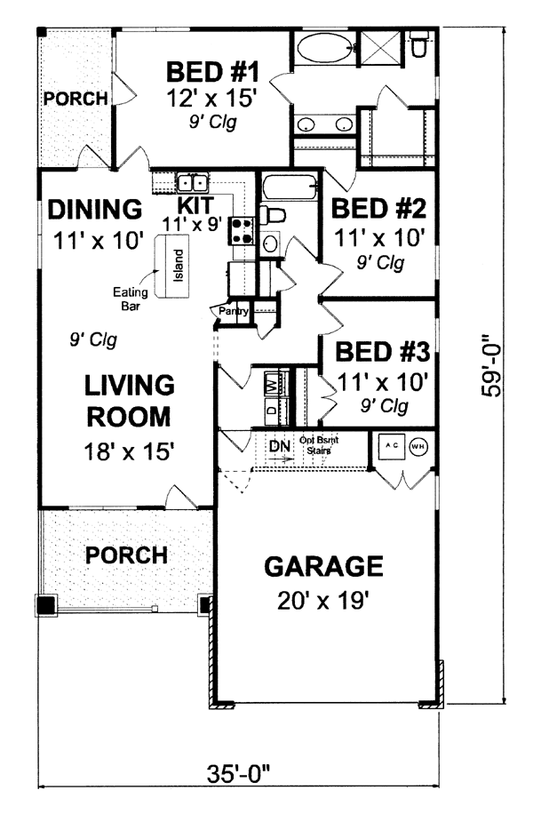 Bungalow Traditional Level One of Plan 66499