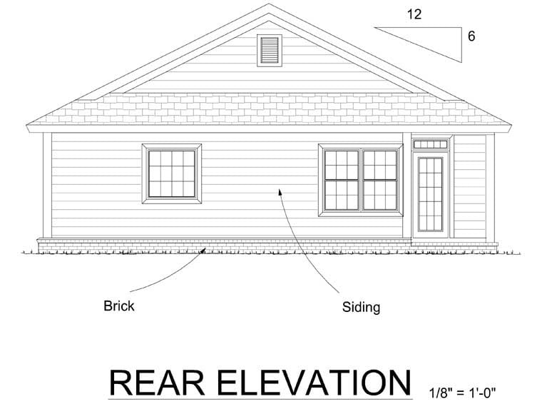 Bungalow Traditional Rear Elevation of Plan 66499