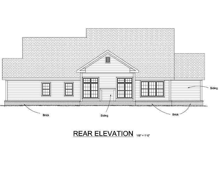 Country Farmhouse Traditional Rear Elevation of Plan 66505