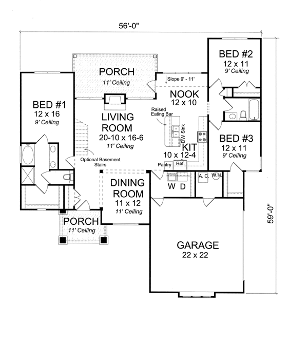 Cottage Traditional Level One of Plan 66506