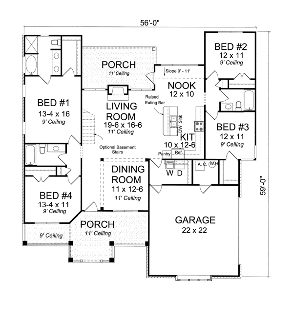 Cottage Traditional Level One of Plan 66507