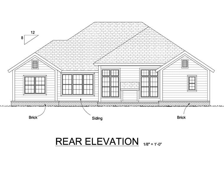 Cottage Traditional Rear Elevation of Plan 66507