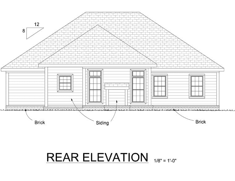 Traditional Rear Elevation of Plan 66508