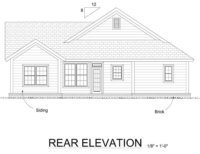 Traditional Rear Elevation of Plan 66512