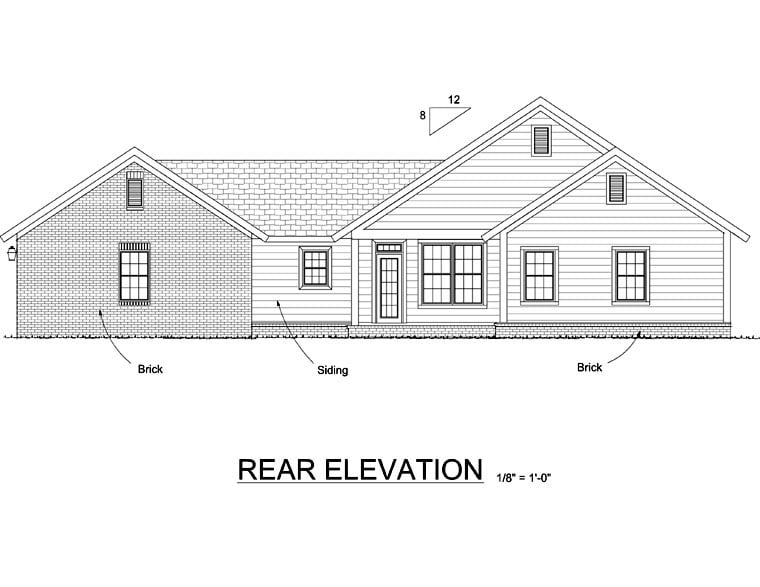 Bungalow Craftsman Rear Elevation of Plan 66513