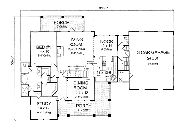 Country Farmhouse Traditional Level One of Plan 66514