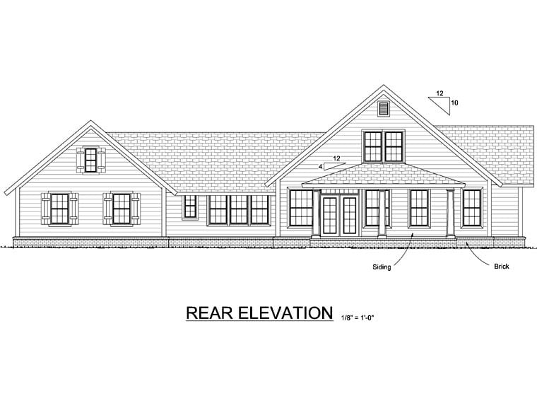 Country Farmhouse Traditional Rear Elevation of Plan 66514