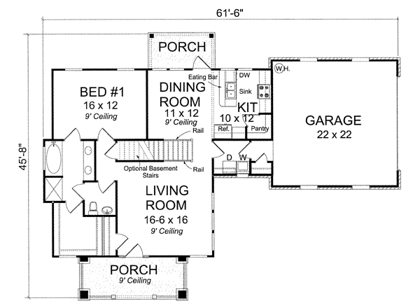 Cottage Craftsman Level One of Plan 66515