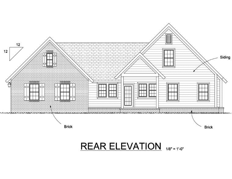 Cottage Craftsman Rear Elevation of Plan 66515