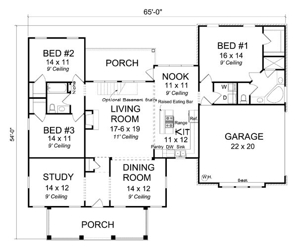 Cottage Craftsman Level One of Plan 66516