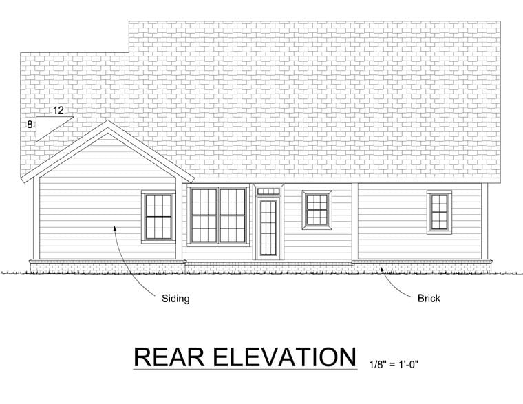 Traditional Rear Elevation of Plan 66517
