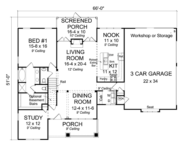 Craftsman Traditional Level One of Plan 66518