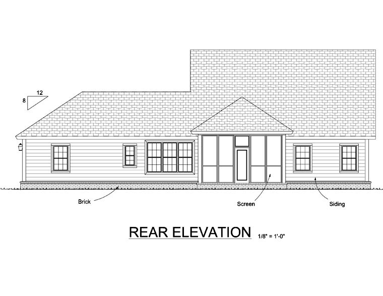 Traditional Rear Elevation of Plan 66519
