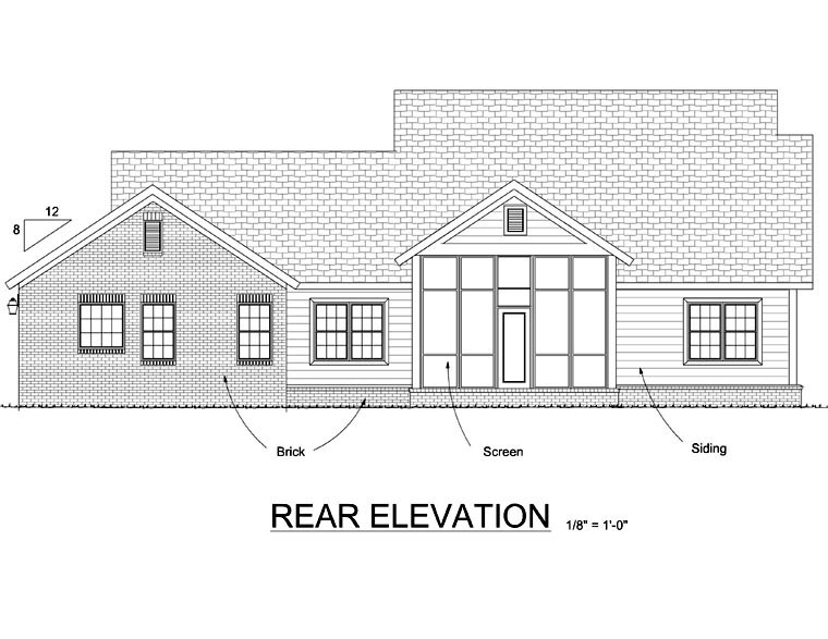 Craftsman Traditional Rear Elevation of Plan 66520