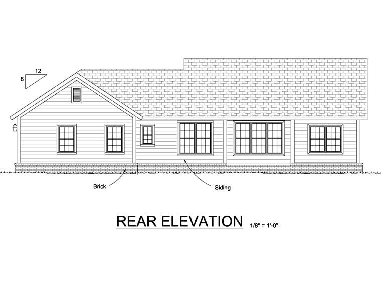 Ranch Traditional Rear Elevation of Plan 66521