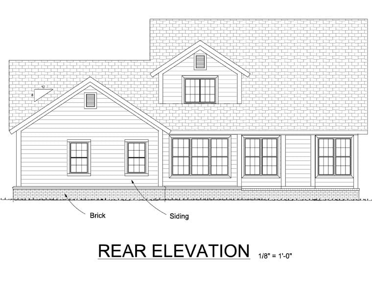 Traditional Rear Elevation of Plan 66526