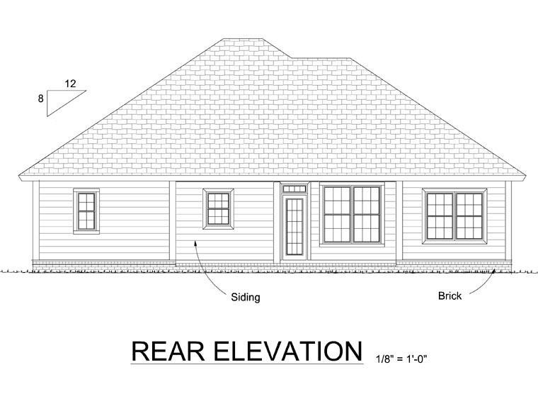 Traditional Rear Elevation of Plan 66527