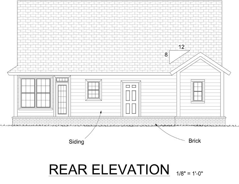 Country Ranch Traditional Rear Elevation of Plan 66531