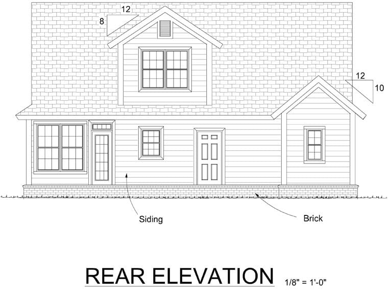 Traditional Rear Elevation of Plan 66532